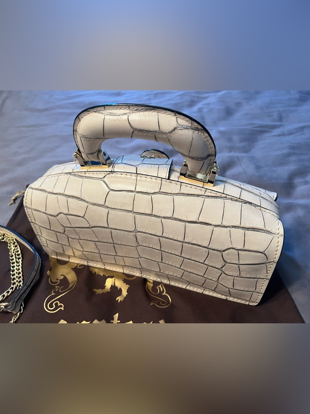 Pratesi White Croc-Embossed Top Handle Bag - Picture 3 of 8